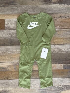 Nike Baby Footed One Piece Olive Green 24M Logo Romper NWT